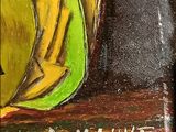 a picture of a painting of a banana on a table