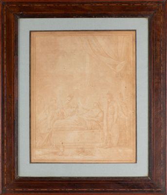 une photo encadrée représentant un tableau où l'on voit un homme et une femme dans un bateau