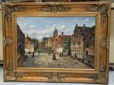 une photo d'un tableau représentant une rue dans une ville