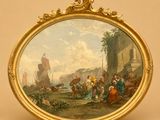 une image d'un tableau représentant un groupe de personnes dans un paysage