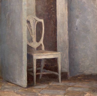 tableau représentant une chaise blanche dans un coin d'une pièce