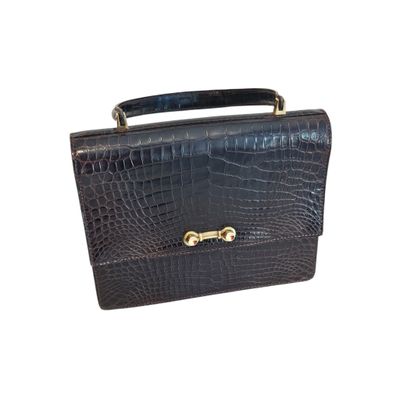 crocodile skin briefcase bag with gold hardware