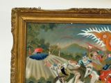 a painting of a man riding a horse and a woman riding a horse
