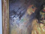 a painting of a woman sitting on a chair