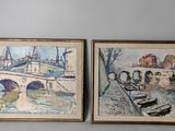 tableau représentant deux tableaux accrochés au mur au-dessus d'un lit