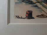 a picture of a painting of a pair of shoes and a can of soda