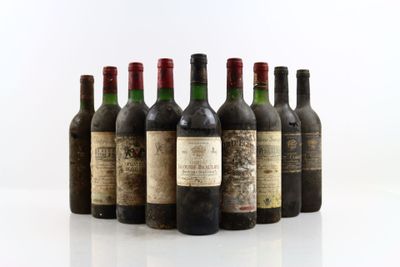 Réunion de 9 bouteilles de vin de Bordeaux divers, en l'état…