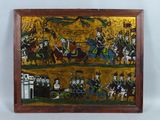une image représentant un tableau où l'on voit un groupe d'hommes à cheval