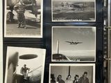 an old black and white photo of a book with pictures of people and airplanes