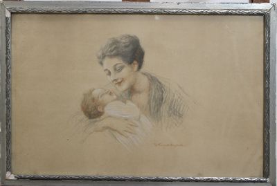 l'image d'un dessin représentant une femme tenant un bébé