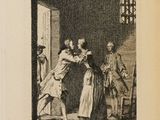 an old book with a picture of a man and a woman in a room