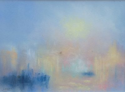 Jean LECLAIR (1919-1996), "Scène portuaire embrumée", pastel…