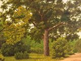 a painting of a man riding a horse down a dirt road