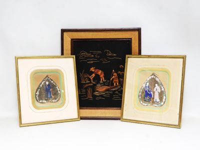 CHINE : Personnages. Peinture sur feuille d'arbre. - Photo 1