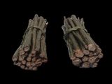 two bundles of sticks tied to each other on a black background