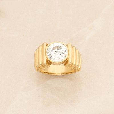 yellow gold ring with a single diamond in the center