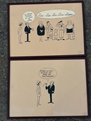 two pictures of a man and a woman talking to each other