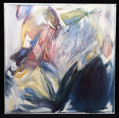 une peinture abstraite représentant un homme tenant une guitare à la main
