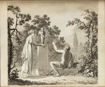 an old picture of a man and a woman sitting on a bench in a park