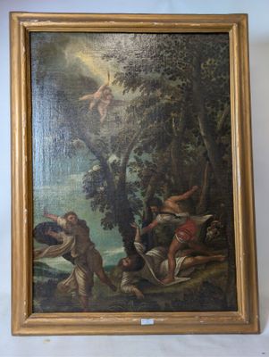 two framed paintings of a painting of a man and a woman in a wooded setting