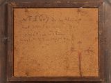 an old wooden frame with writing on it and a cross on it