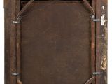 an old wooden picture frame with a rope hanging from it