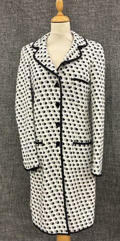 GEORGES REICH – Manteau mi-long blanc et noir 100% coton effet ti...