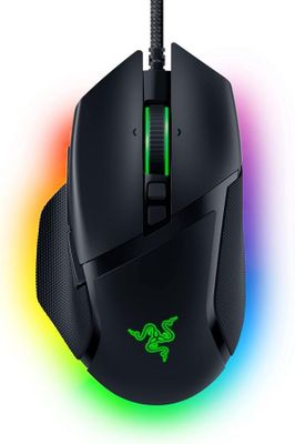 a close up of a gaming mouse with a glowing backlight