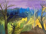 une peinture représentant une peinture d'un paysage avec des arbres
