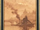 un tableau représentant un bateau d'où s'échappe de la fumée