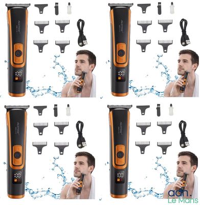 six images différentes d'un homme en train de se raser la barbe avec un rasoir électrique