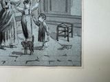 a drawing of a group of people walking down the street