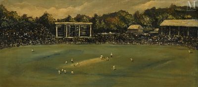 an image of a painting of a baseball game being played on a field