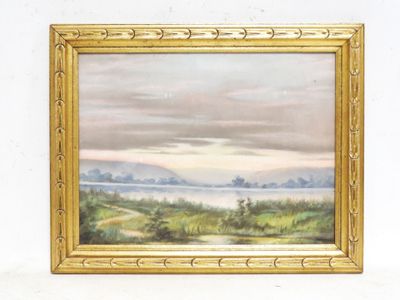 École du XXe siècle. Coucher de soleil en bord de lac. - Photo 1