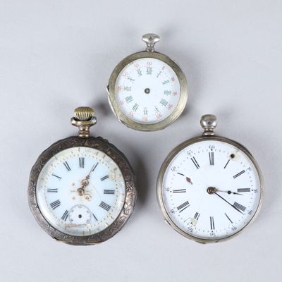 three different sized pocket watches with roman numerals and roman numerals