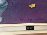 a picture of a painting of a vase with a flower in it
