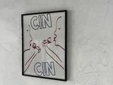 a picture of a sign on the wall of a restaurant
