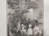 an old picture of a group of people in a garden
