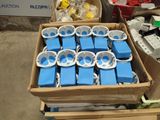 many boxes of blue and white batteries in a box