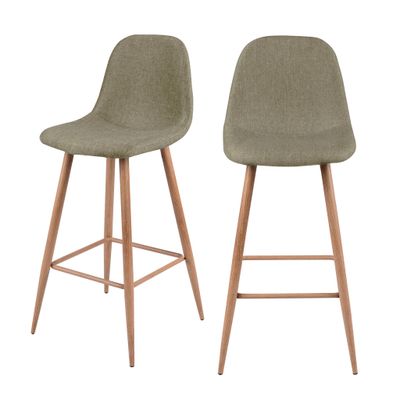 paire de tabourets de bar en tissu vert avec des pieds en bois