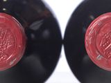 two bottles of red wine with a wax seal on them