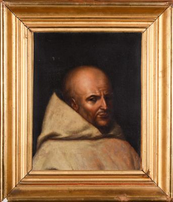 un vieux tableau représentant un homme avec un châle autour du cou