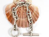 a shell with a chain attached to it and a key
