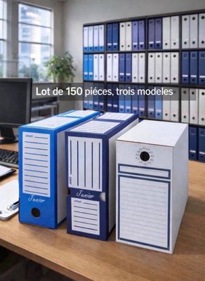 Lot de 150 boites à archives neuves en trois modèles, idéal …