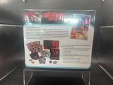 a close up of a display case with a card game on it