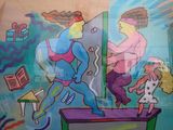 peinture représentant un homme et une femme sur un mur de salle de bains