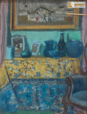 Jean GOULEMOT (1937-2023) Lot de deux pastels : - Vue d'inté…