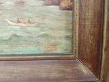 a picture of a painting of a boat in a body of water