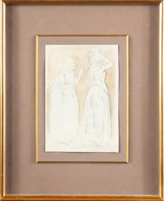 an image of a drawing of two women in white dresses