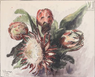a painting of a bunch of flowers in a vase